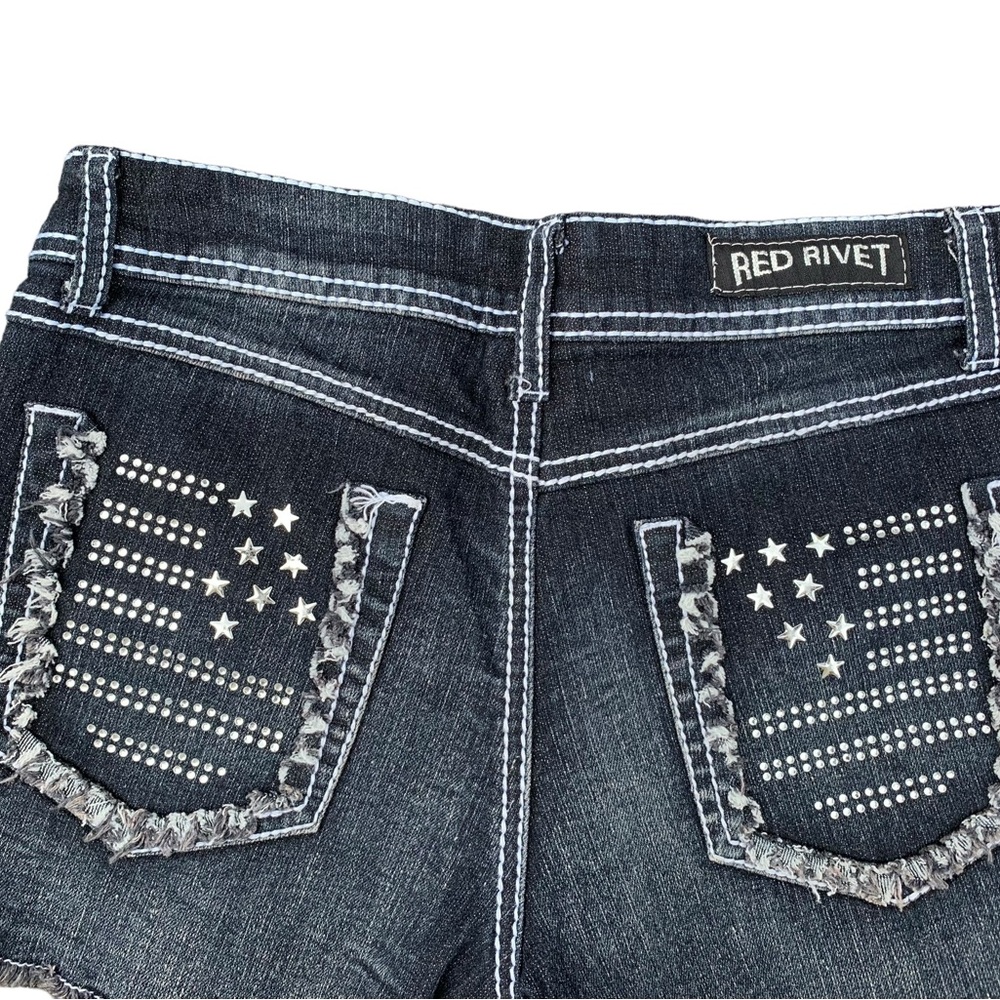 Y2k Red Rivet Faded Black Embellished Jean Shorts - image 4